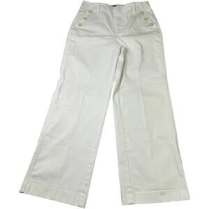 Talbots Women’s White Wide Leg Jeans Size 10 High Rise Button Front Cotton Blend
